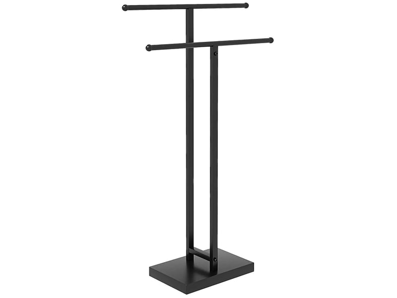 Porte-serviettes sur pied autoportant 2 niveaux en métal pour salle de bain noir - 2