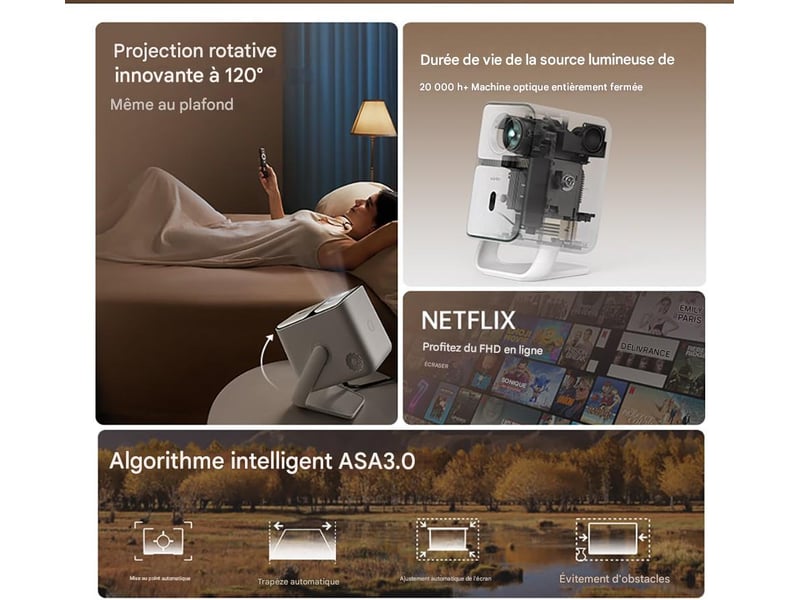 Projecteur wanbo t2 ultra, android tv 11, 500 ansi, 1080p natif, support rotatif à 120°, mise au point automatique et correction trapézoïdale - 1