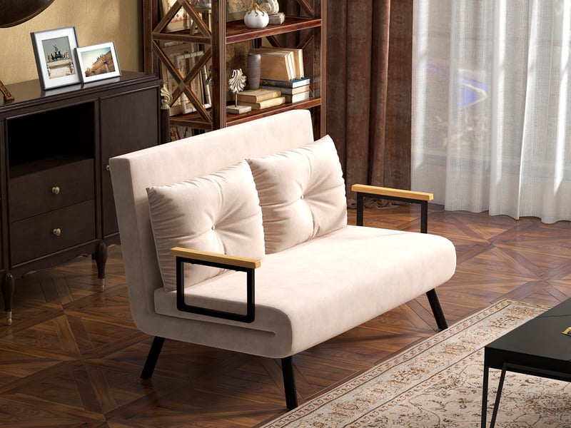 Canapé droit convertible HOMCOM 3 places Tissu / Simili beige - 1