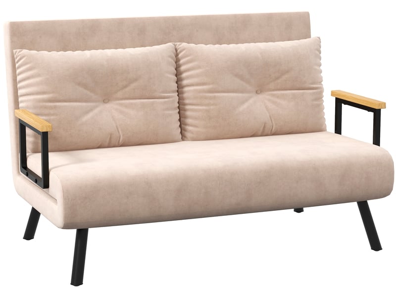 Canapé droit convertible HOMCOM 3 places Tissu / Simili beige - 2
