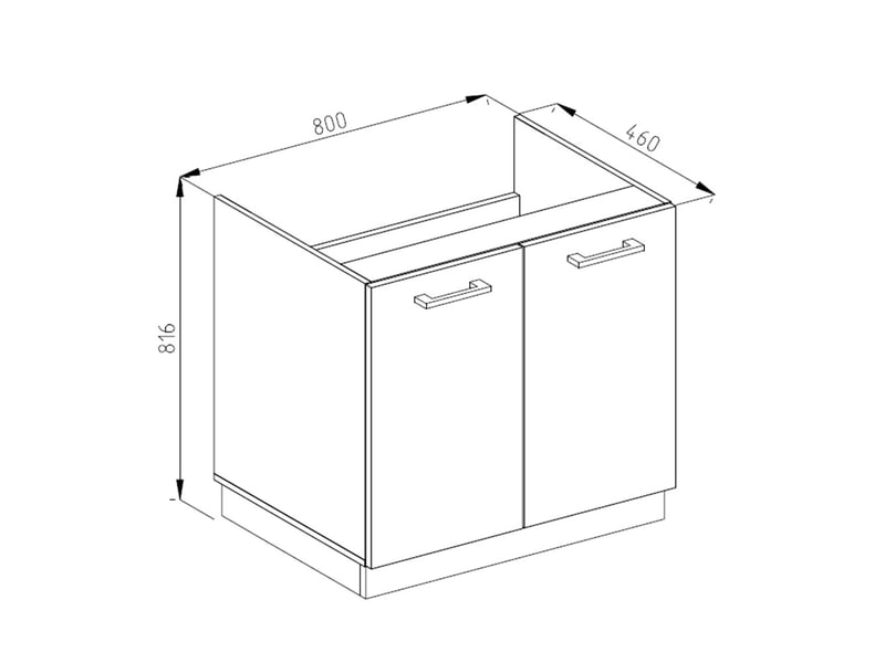 Vicco meuble bas pour lévier, blanc haute brillance, 80cm avec portes, sans pt - 1