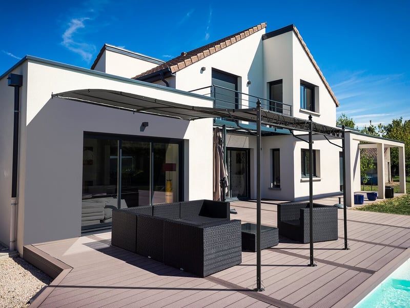 Pergola tonnelle adossée en métal - 3 x 4 m - gris - 1
