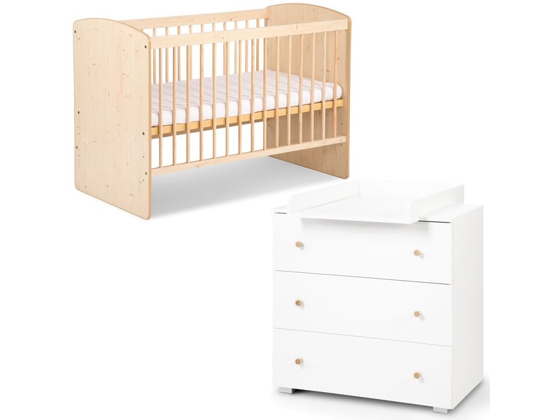 Karolina ii ensemble lit bébé 120x60 + commode à langer pin - 2