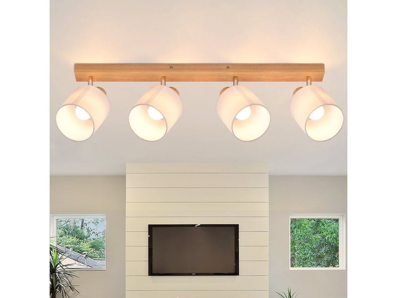 Nettlife 4 spots de plafond salon bois moderne e14 pivotants à 350°max.25w lampe écran en tissu pour chambre cuisine couloir (sans ampoule) - 1