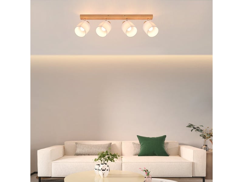 Nettlife 4 spots de plafond salon bois moderne e14 pivotants à 350°max.25w lampe écran en tissu pour chambre cuisine couloir (sans ampoule) - 2
