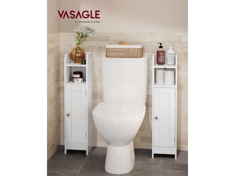 Vasagle meuble de salle de bain, armoire d'angle avec porte et étagères, organisateur de rangement, étagères réglables, blanc - 1