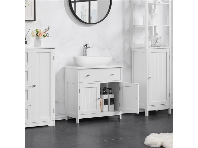 Meuble sous lavabo salle de bain armoire de rangement pour vasque 60 × 30 × 60 cm avec tiroir et 2 portes en mdf anti-humidité meuble de rangement blanc - 1