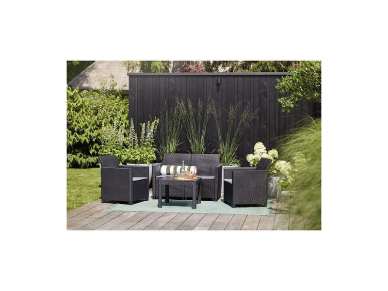 Salon de jardin en résine imitation rotin tressé - noir - avec table basse - keter - 4 personnes - marie - 1