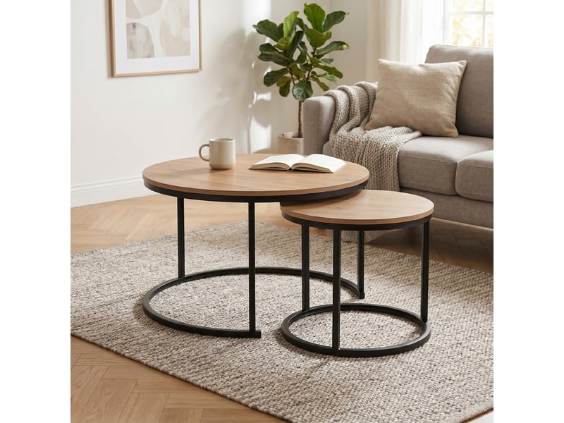 Lot de 2 tables basses gigognes rondes l70 cm - lenny - 1