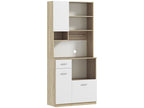 Buffet haut de cuisine - 3 portes, 2 étagères, 4 niches, tiroir, grand plateau - blanc effet bois - 2
