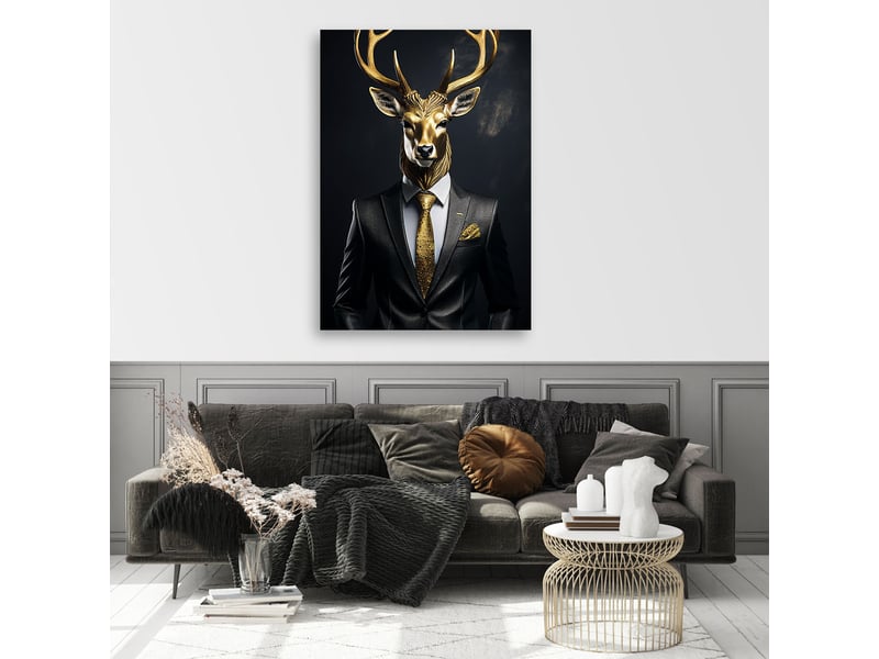 Tableau sur toile cerf animaux en costume 40x60 - 1
