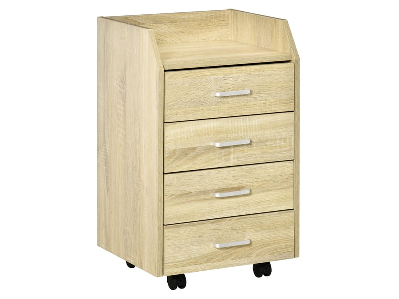 Caisson de bureau mobile 4 tiroirs coulissants plateau à rebord aspect chêne clair - 2
