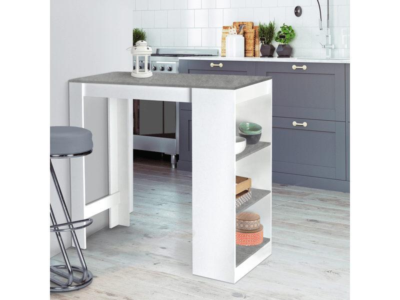 Table de bar barth 2 à 4 personnes bois blanc plateau effet béton - 1