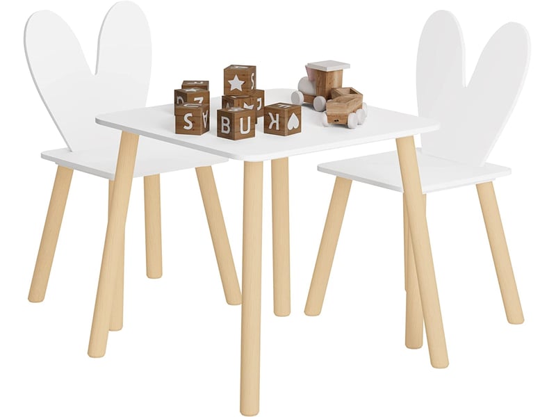 Table et 2 chaises pour enfants.meuble d’enfants pour manger et peindre en mdf+bois massif.blanc - 1