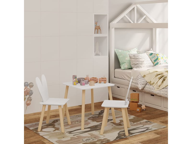 Table et 2 chaises pour enfants.meuble d’enfants pour manger et peindre en mdf+bois massif.blanc - 2