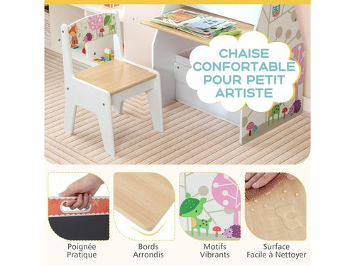 4 en 1 tableau enfants avec chaise, table enfant avec bibliothèque avec tableau magnétique double face blanc noir,bac de rangement, table d'art avec rangement pour chambres d'enfant(blanc) - 1