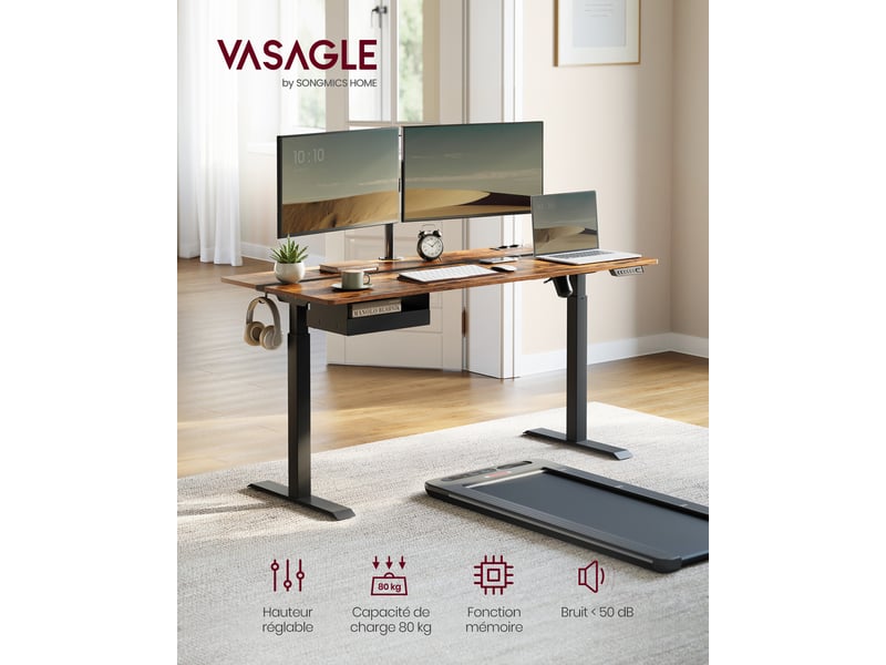 Bureau VASAGLE 160 cm coloris marron - 1