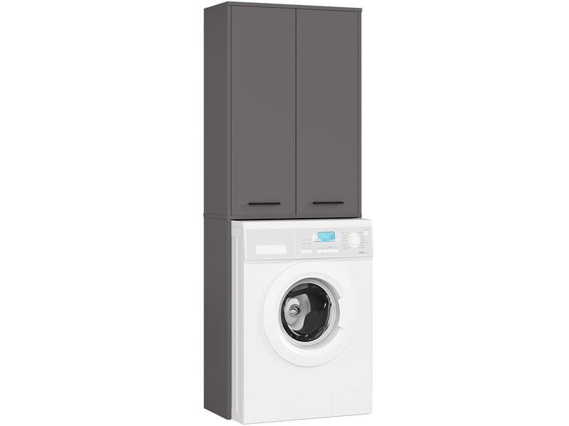 Meuble pour machine à laver fin gris graphite 64 cm 2 portes façade gris graphite 4 étagères 64x30x180 cm - 2