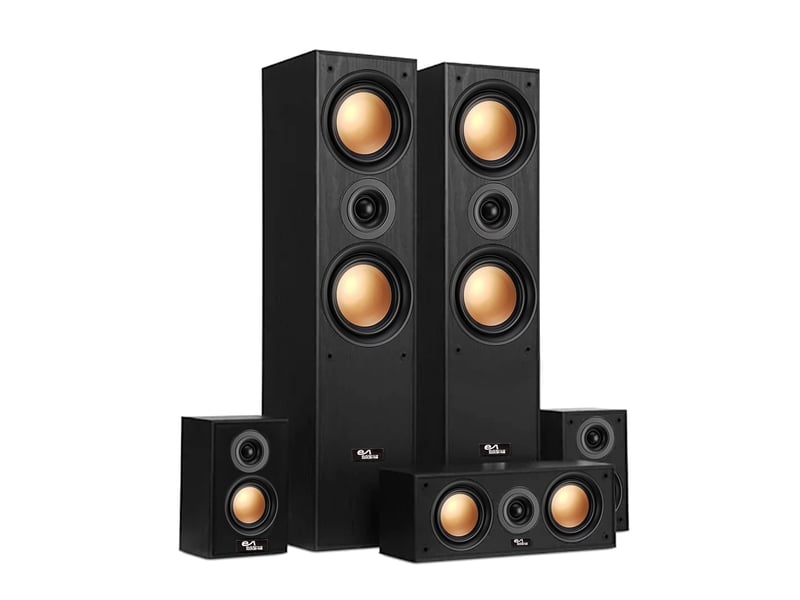 Ensemble hifi-home-cinéma - evidence acoustics ea950-pg - 5 enceintes 850w - bass reflex - haut-parleurs finition cuivre - 2