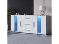 Meuble tv coloris blanc 140 cm NECHE Façade Mat, avec Lumières - 1