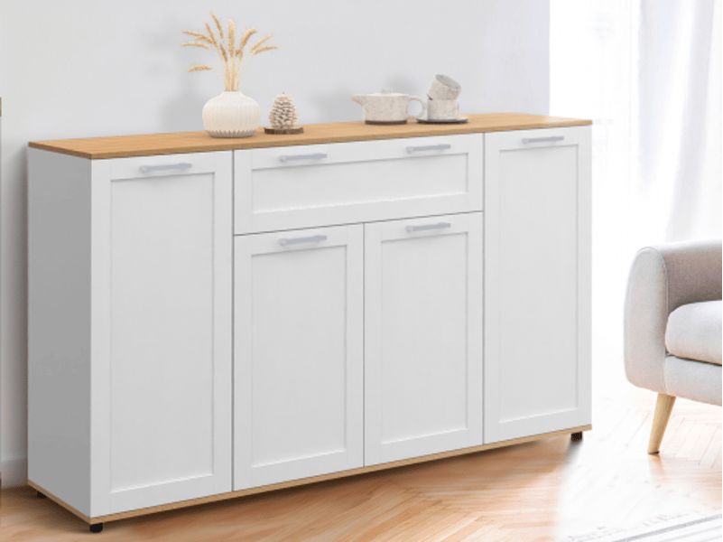 Buffet 4 porte(s) 1 tiroir(s) ID MARKET - 140 cm coloris blanc - 1