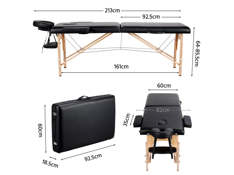 Table de massage portable pliable à 2 zones charge 250 kg en bois hêtre - 1