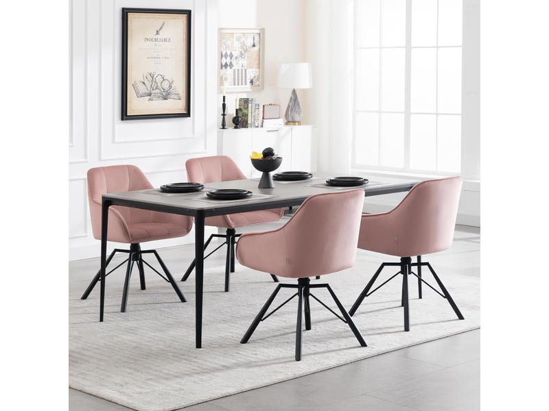 Chaise pivotante à 360°,chaise salle à manger rembourrée,scandinave,en velours,pieds en métal,rose - 1