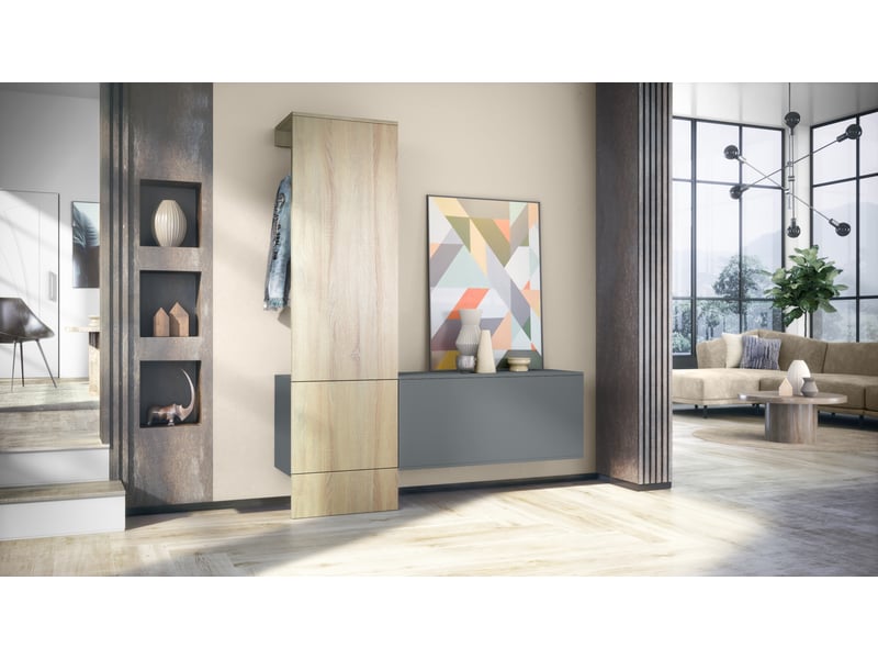 Penderie carlton set 4, meuble d’entrée comprenant 1 panneau porte-manteaux, 1 module de commode, anthracite matchêne brut (156,5 x 193 x 35 cm) - 1