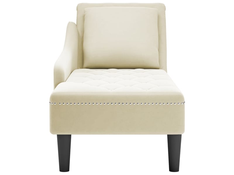 Vidaxl fauteuil long avec coussin et accoudoir droit crème velours - 1
