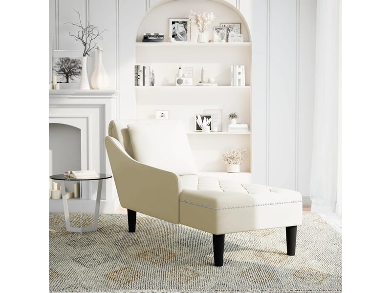 Vidaxl fauteuil long avec coussin et accoudoir droit crème velours - 2