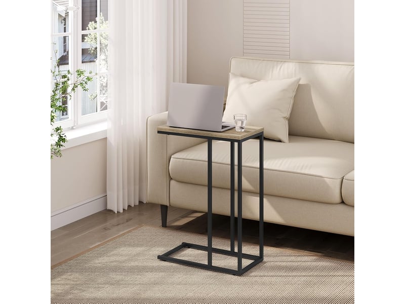 Table d'appoint,bout de canapé,cadre en métal,plateau en bois d'ingénierie,45x25x63,5cm,chêne gris - 1