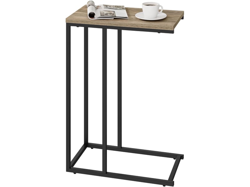 Table d'appoint,bout de canapé,cadre en métal,plateau en bois d'ingénierie,45x25x63,5cm,chêne gris - 2