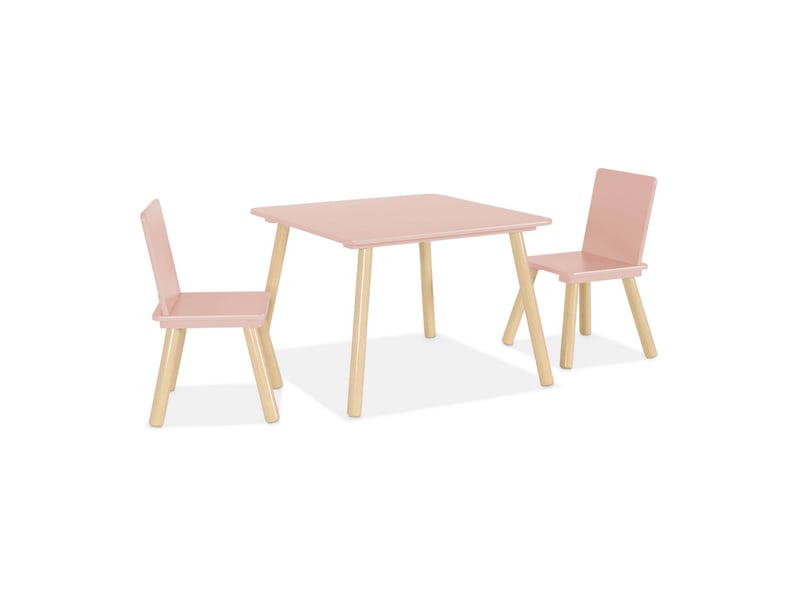 Table carrée enfant avec 2 chaises. Pieds en pin. Rose - 2