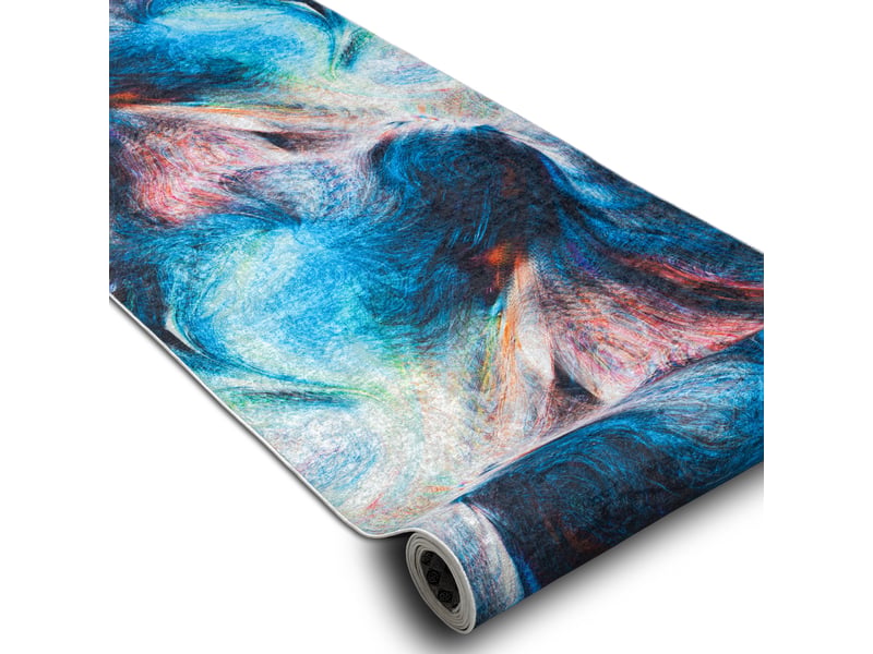 Tapis de couloir antidérapant lotus color 36500 abstraction bleu rouge lavable 60cm 60x1000 cm - 1