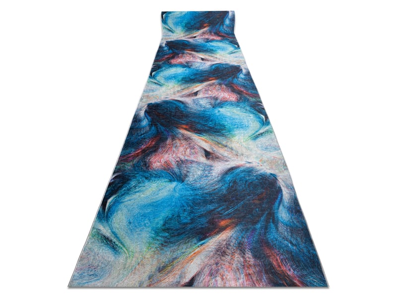 Tapis de couloir antidérapant lotus color 36500 abstraction bleu rouge lavable 60cm 60x1000 cm - 2