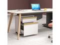 Caisson de bureau rangement bureau sur roulettes tiroir coulissant et tiroir dossiers suspendus blanc aspect chêne clair - 1