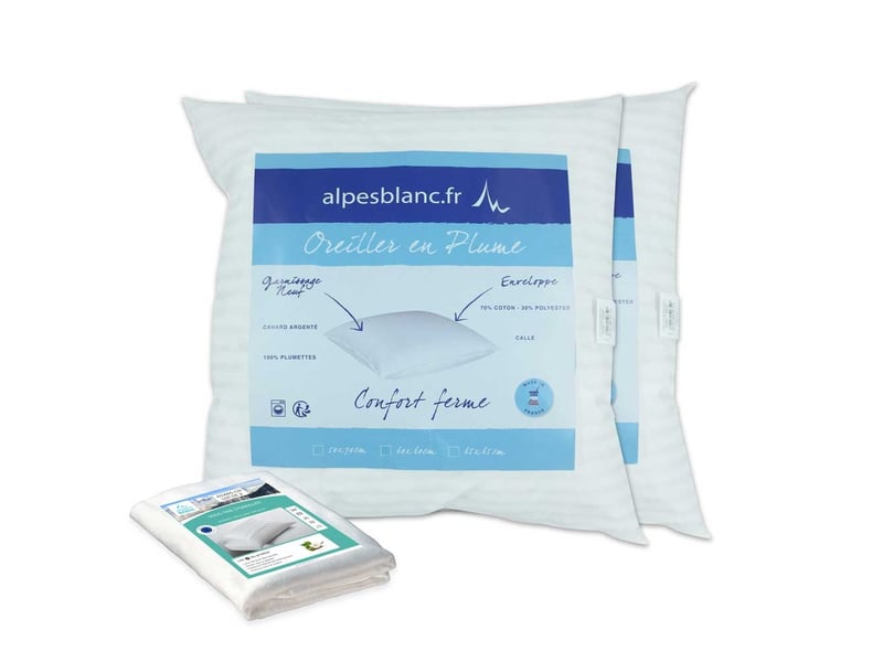 Pack 4 pièces-2 oreillers 65x65cm en plume + 2 sous taies coton - 2