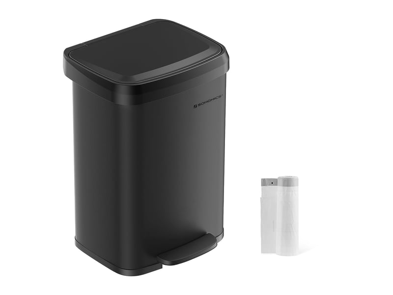 Songmics poubelle de cuisine, 50l, poubelle à pédale en métal avec couvercle, grande et haute, noir - 2