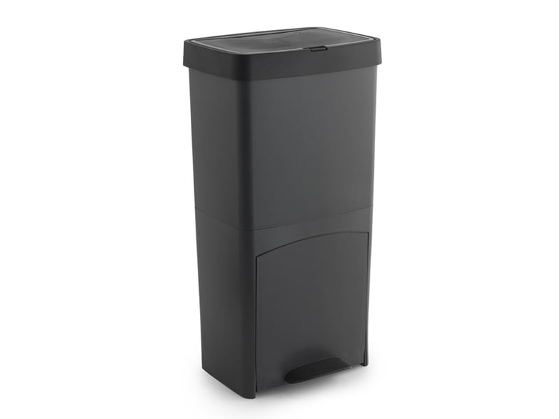 Poubelle de tri sélectif à pédale, poubelle de recyclage – 3 compartiments coloris noir, 70 L - Longueur 39 x Profondeur 30 x Hauteur 76 cm - 2