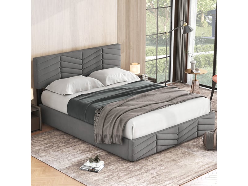 Lit coffre 140x190 cm coloris gris - 1