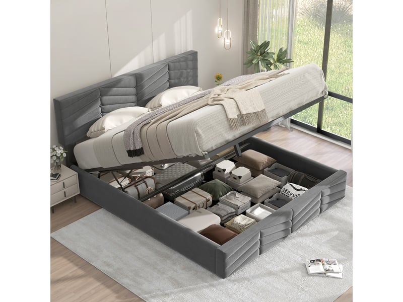 Lit coffre 140x190 cm coloris gris - 2