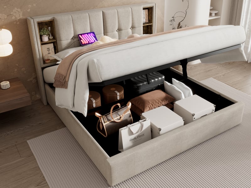 Lit coffre 140x200 cm coloris beige - 1