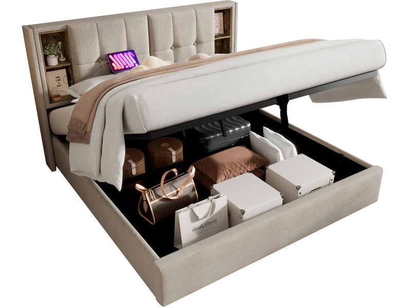 Lit coffre 140x200 cm coloris beige - 2