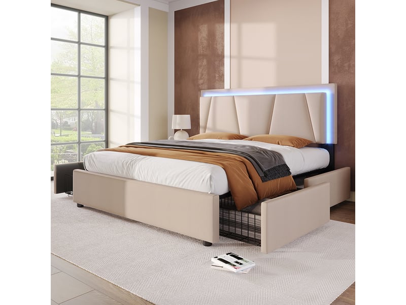 Lit avec rangement 140x200 cm ZERBACO coloris beige - 1