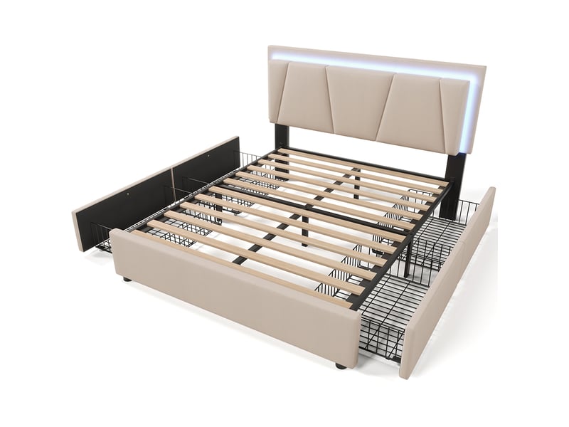 Lit avec rangement 140x200 cm ZERBACO coloris beige - 2