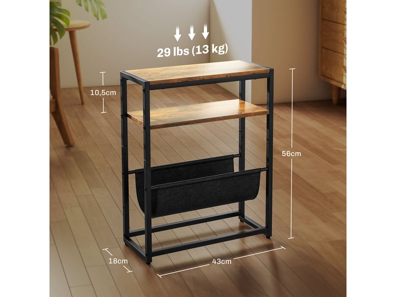 Table d'appoint bout de canapé table d'entrée avec étagère et porte-revues structure en acier design industriel - 43l x 18p x 56h cm noir marron foncé - 1
