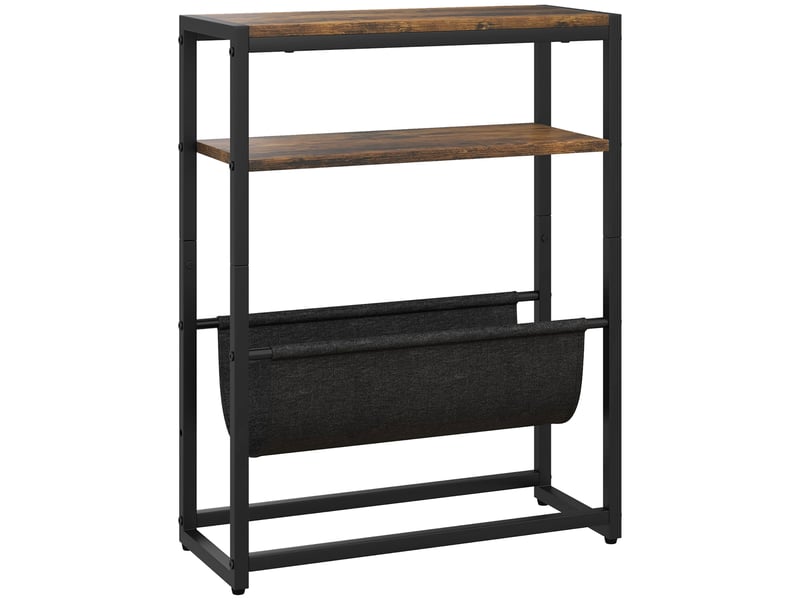 Table d'appoint bout de canapé table d'entrée avec étagère et porte-revues structure en acier design industriel - 43l x 18p x 56h cm noir marron foncé - 2