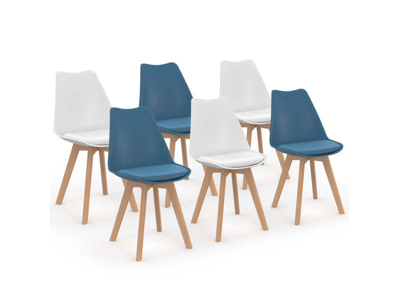 Lot de 6 chaises scandinaves sara mix color bleu canard x3 et blanc x3 - 2
