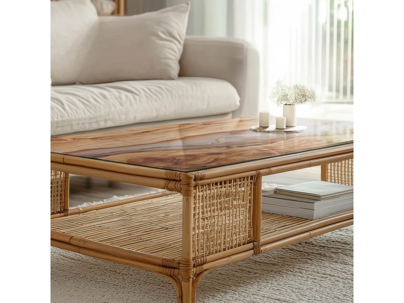 Plateau de table 120x80 cm bois naturel avec détails en résine - 1