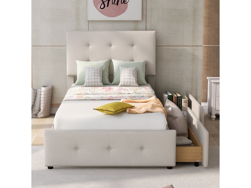 Lit simple 90x200 cm coloris beige - 1